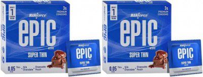 MANFORCE Epic Desire Super Thin Premium Condoms for Men Silk Chocolate Flavour Condom (3 Sheets) x Pack of 2