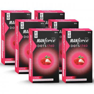 Manforce Litchi Flavoured Extra Dotted Condoms For Men | 60 Pcs