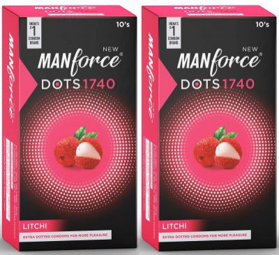 Manforce Litchi Flavoured Extra Dotted Condoms for Men - 10 Pieces (Pack of 2)