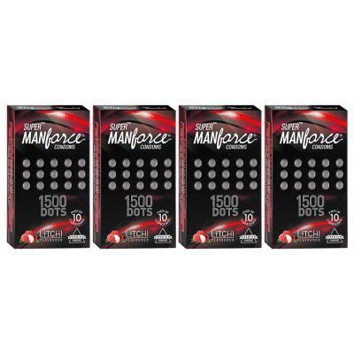 Manforce Extra Dotted Litchi Flavoured Condoms - 10 Pieces (Pack of 4)