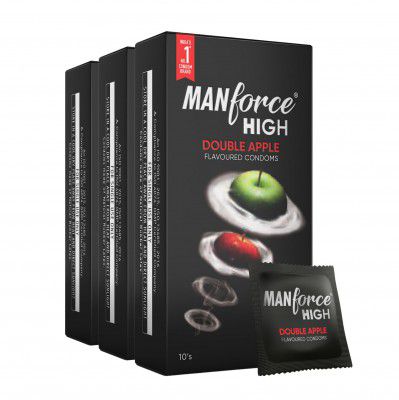 Manforce High Double Apple Flavoured Condoms for Men| 10 Count| Ultra Thin Condom Pack of 3
