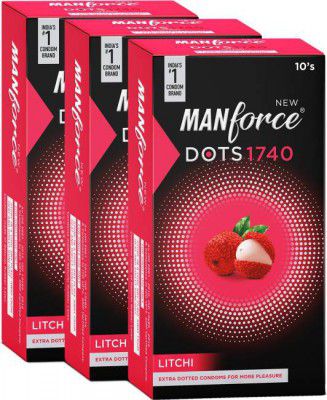 MANFORCE Litchi Flavoured - 1740 Dots| Premium, Thin Condom  (Set of 3, 30 Sheets)