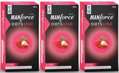 Manforce Litchi Flavoured Extra Dotted Condoms for Men| India’s No. 1* Condom Brand | Pack of 3