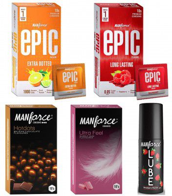 Manforce Ultimate Adventure Box - Assorted condoms ,Pack of 4 of with Manforce lube 60 ml