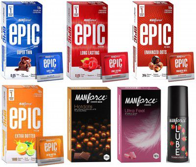 Manforce Ultimate Adventure Box - Assorted condoms ,Pack of 6 of with Manforce lube 60 ml