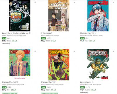 Manga Upto 89% Off Starting From Rs.186
