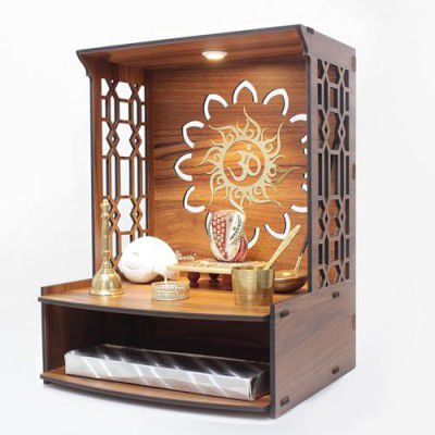 Mangal murti Beautiful Wooden Pooja Stand for Home Pooja Mandir for Home Temple for Home and Office Puja Mandir for Home Wall Mounted with LED Spot Light