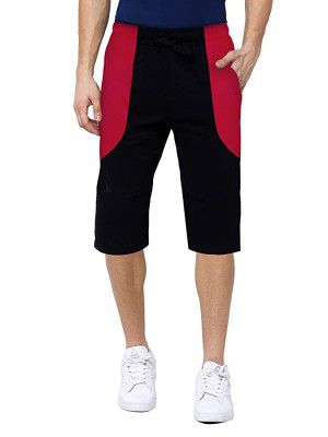 Maniac Color Block Mens Black Red Cotton Three by Fourth 3/4 Three Quarter