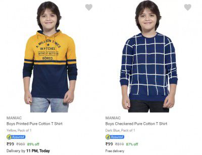 Maniac Kids T Shirts Startinng @ ₹99/-