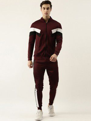 Maniac Men Maroon Colourblocked TrackSuit