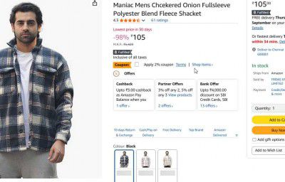 Maniac Mens Chcekered Onion Fullsleeve Polyester Blend Fleece Shacket