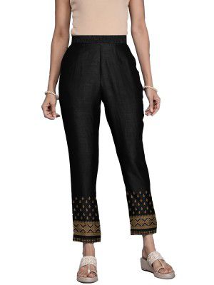 Maniac Womens Black Rayon Printed Slim Fit Trouser