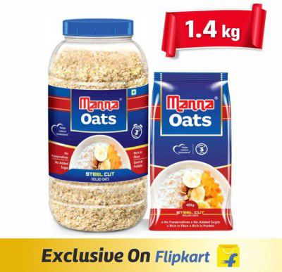 Manna (1kg x 1 Jar and 0.4kg x 1 Pouch)|Steel Cut Rolled Oats Plastic Bottle (2 x 0.7 kg)