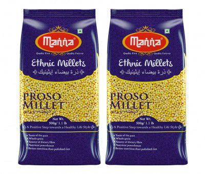 Manna Proso Millet Unpolished Natural Grains, 1kg (500g x 2 Packs) 