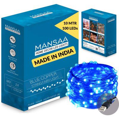 MANSAA Lights for Decoration | 18 Months Warranty | 10 Meter, 100 LEDs | Fairy Lights (Blue)