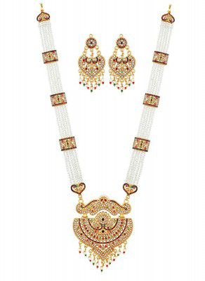 Mansiyaorange Peacock Pearl A D Golden Long Necklace/Jwelery/jwellery/jualry Necklace Jewelry Set For Women
