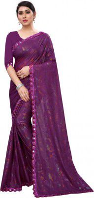 Mansvi Fashion Printed Bollywood Silk Blend Saree (Purple)