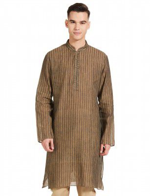Manthan Mens Kurta, Mandarin Collar Full Sleeves Ethnic Knee Length Kurta for Festival, Wedding, Party Cotton