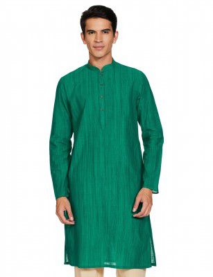 Manthan Men's Kurta, Mandarin Collar Full Sleeves Ethnic Knee Length Kurta for Festival, Wedding, Party Solid Cotton