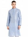 Manthan Mens Kurta, Mandarin Collar Full Sleeves Ethnic Knee Length Kurta for Festival, Wedding, Party Art Silk (Blue, M)...