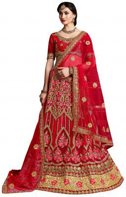 MANVAA Womens net Lehenga Choli (KNSH24704_Red_Freesize)