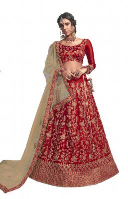 MANVAA Womens Satin Lehenga Choli (TPSYA233605MAROON_Maroon_Free Size)