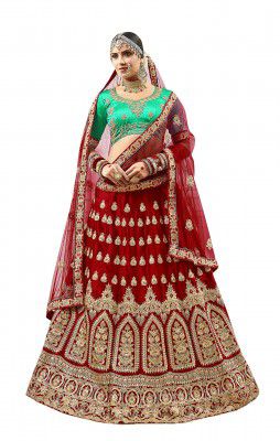 MANVAA Womens Satin Lehenga Choli (VRDN33802_Red_Freesize)
