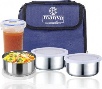 Manya Tiffin Lunchbox with Zipped Thermal Pouch Bag Return Gifts 4 Containers Lunch Box (160 ml, Thermoware)