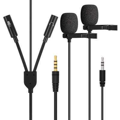 Maono AU-303 Condenser Lavalier Lapel Microphone, Dual Clip-on Collar Mic