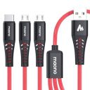 Maono UC203R 3-in-1 Micro USB and USB Type C Fast Charging Cable, Multi Charger Cord with 2 Micro USB and 1 USB Type C Connector for Android, 1.5m, Red...