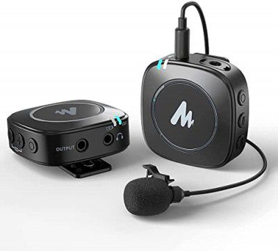 MAONO WM820 Wireless Collar Mic with 6H Battery, 50m/164ft Transmission, Mic Gain, Mute, Monitoring (3.5mm, Black)
