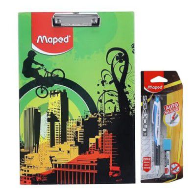 Maped Premium Exam kit - 2pc Set (City Theme) |Premium Clipboard and Automatic Mechanical Pencil|Pen Pencil|Exam Pad for Students|Ideal for School Students | Essential Exam Kit| Automatic Pencil