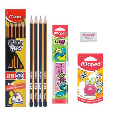 Maped Study Kit | Complete Stationery Kit|2B Graphite pencils,Twist & Flex Ruler, Funny Croc Croc Eraser| Perfect Writing Kit|Ideal stationery kit|Pencil Set|Essential Stationey|Stationery Return Gift
