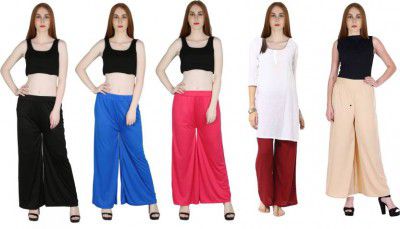 MARAMI  Pack of 5 Women Regular Fit Blue, Maroon, Black, Pink, Beige Cotton Blend Trousers