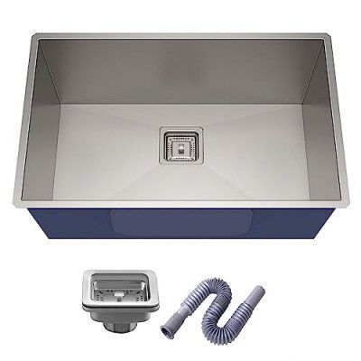 Marcoware 304 Stainless Steel Handmade Kitchen Sink 24" X 18" X 10" with Adjustable Basket, Brushed Finish