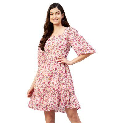 Marie Claire Women's Georgette Fit and Flare Above The Knee Casual Dress