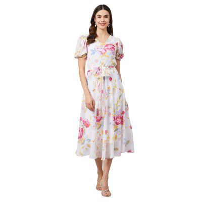 Marie Claire Women's Polyester Fit and Flare Midi Casual Dress
