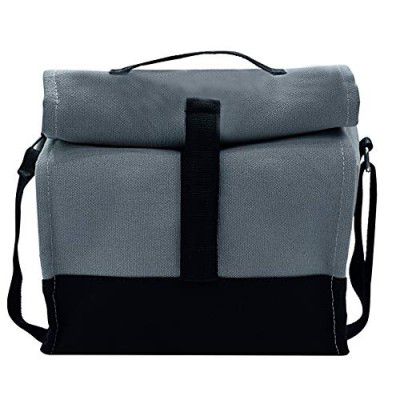 MARINE PEARL Cotton Sling Thermal Lunch Tiffin Bag with Bottle/Spoon/Holder, Separate Sauce and Tissue Pocket for Office, College for Men, Women and Kids (Smokey Grey)