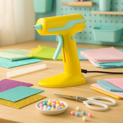 Mario 30W Hot Melt Glue Gun with Magnetic Base & 360° Placement, Quick Heating for DIY Crafts & Repairs, Ergonomic Handle, Stable Operation – Yellow, Includes 5 Glue Sticks – MI-212