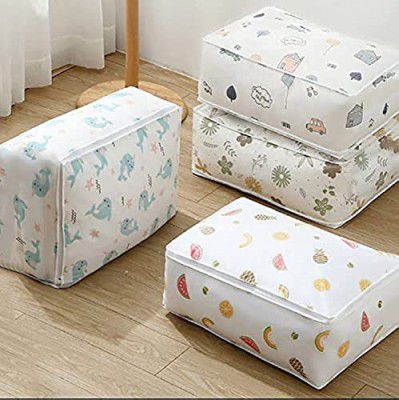 MARK AMPLE Blanket Storage Bag Under-Bed Quilt Clothes Storage Bag with Peva Material Washable Waterproof Foldable Transparent Printed Cover (Multi-Design) (5), Poly ethylenevinylacetate