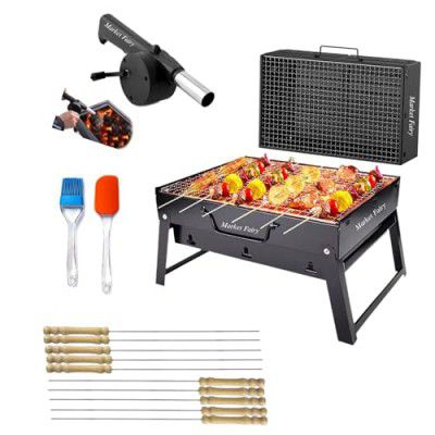 Market Fairy-Portable Barbecue Grill Folding BBQ Grill, 2-Spatula, 1-BBQ, 1-blower, 1- Silicon Pot Outdoor Grill Tools