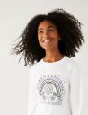Marks & Spencer Girls Slogan Printed Cotton Round Neck Regular Fit Top...