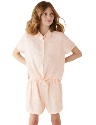 Marks & Spencer Girls Solid Cotton Collared Neck Regular Fit Top
