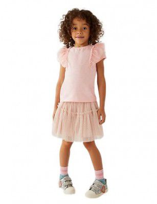 Marks & Spencer Girls Solid Cotton Round Neck Regular Fit Top