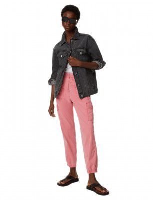 Marks & Spencer Tencel™ Rich Cargo Tea Dyed Trousers T576261MEDIUM Pink (L)
