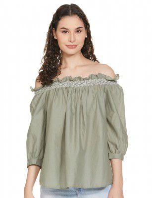 Marks & Spencer Womens Embroidery Cotton Off The Shoulder Regular Fit Top