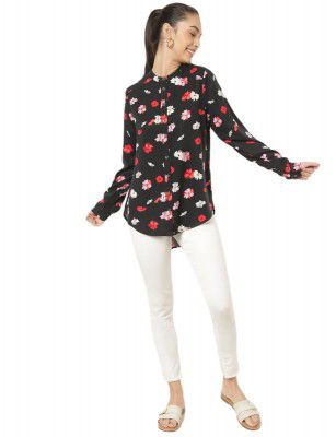 Marks & Spencer Womens Floral Viscose Mandarin Collar Regular Fit Shirt