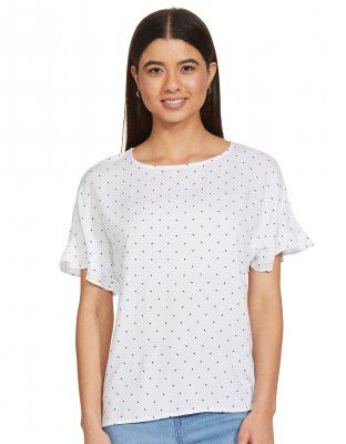 Marks & Spencer Womens Polka Dot Viscose Round Neck Regular Fit Short Sleeve Top