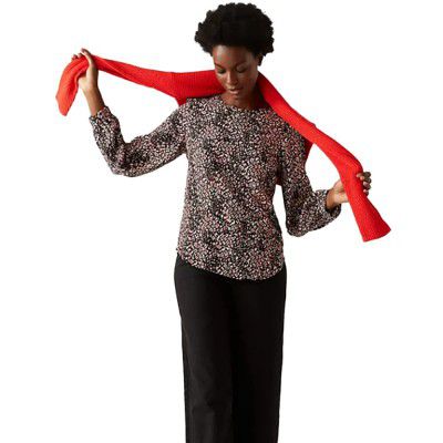 Marks & Spencer Womens Printed Polyester Blend Round Neck Regular Fit Long Sleeve Top
