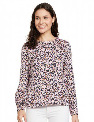 Marks & Spencer Womens Printed Polyester Round Neck Regular Fit Long Sleeve Top